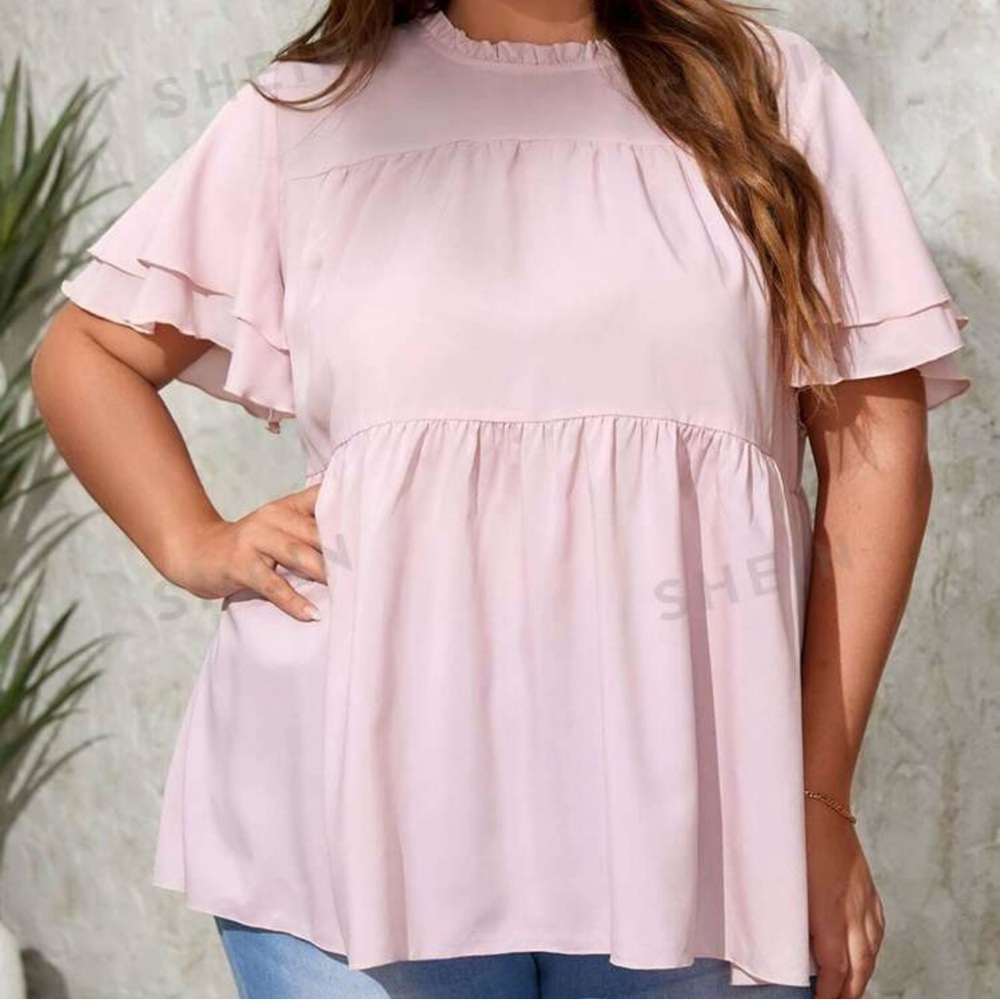 SHEIN Unity Plus Frill Trim Keyhole Back Top Size 3X (18)